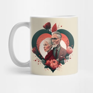 Illustration of old couple man and woman in heart Mug
